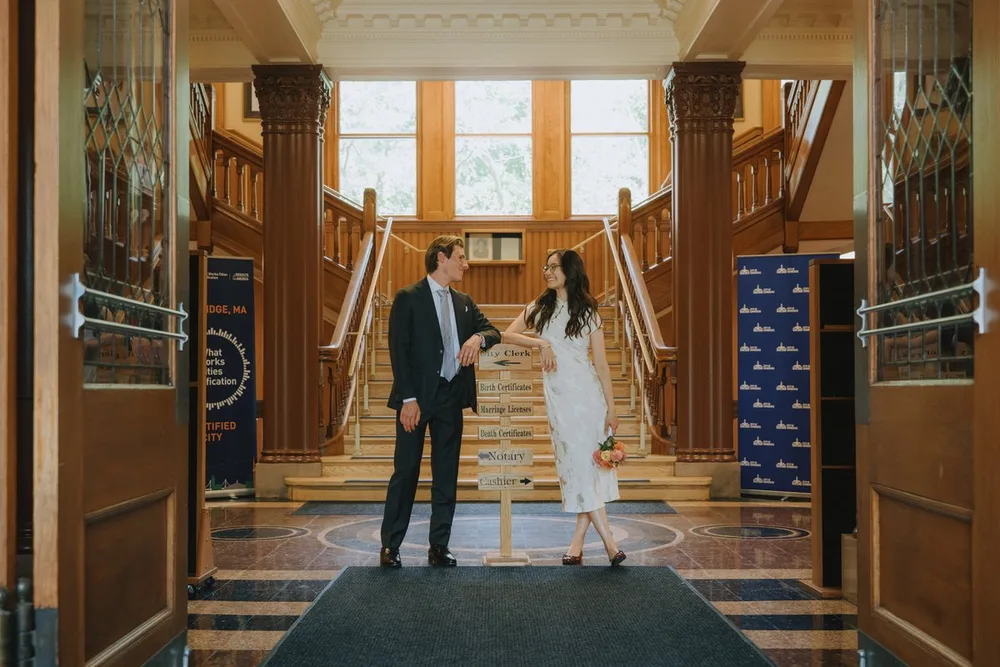 J. & M.'s city hall wedding at Cambridge City Hall, photograph 34 of 35