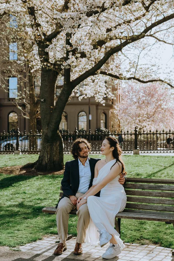 N. & S.'s engagement session at Charles River Esplanade, photograph 3 of 22
