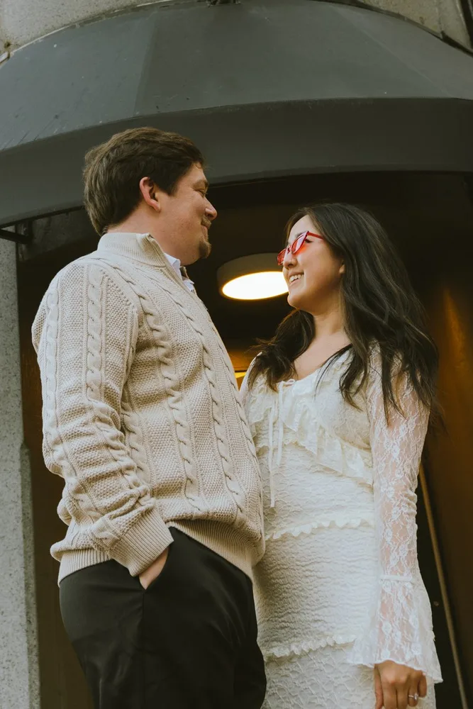 K. & J.'s engagement session at Government Center, Boston, photograph 10 of 13