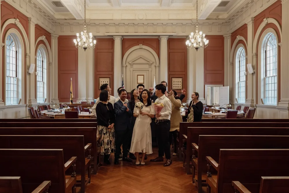 G. & A.'s city hall wedding at Newton City Hall, photograph 2 of 17